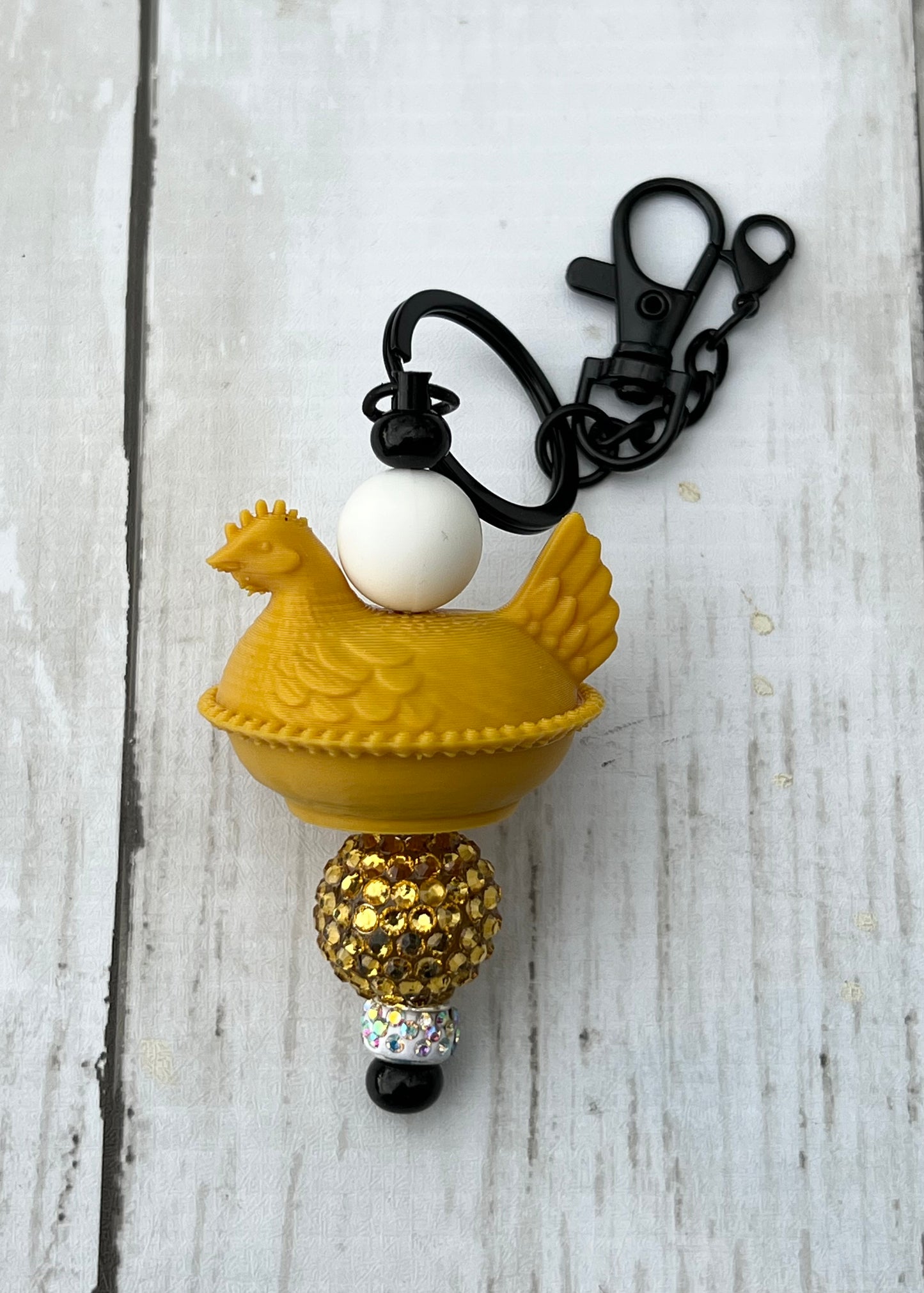 Gold Hen Beaded Keychain