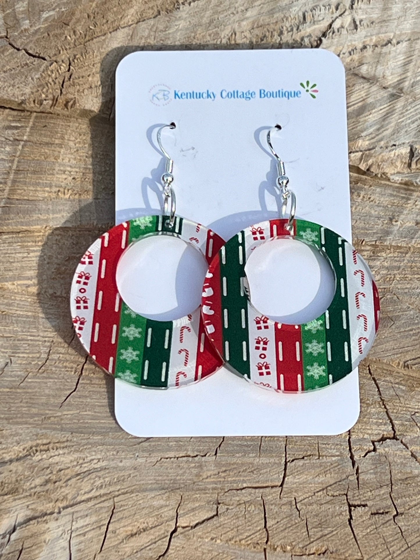 Candy cane/Stocking Acrylic Earrings Round