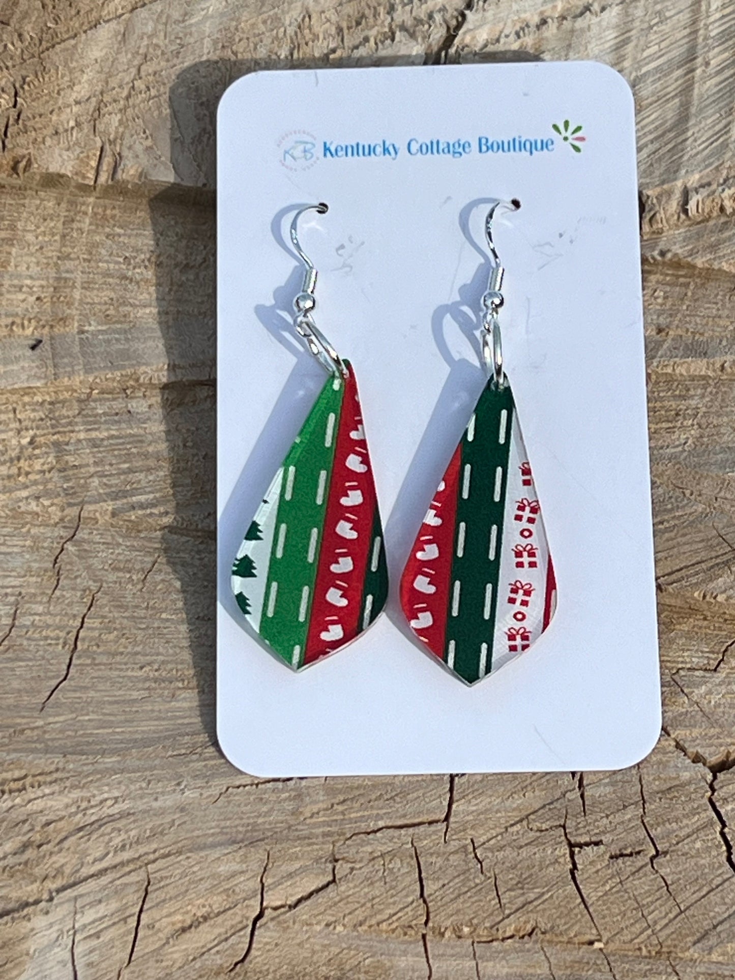Candy cane/Stocking Acrylic Earrings Round Diamond Point