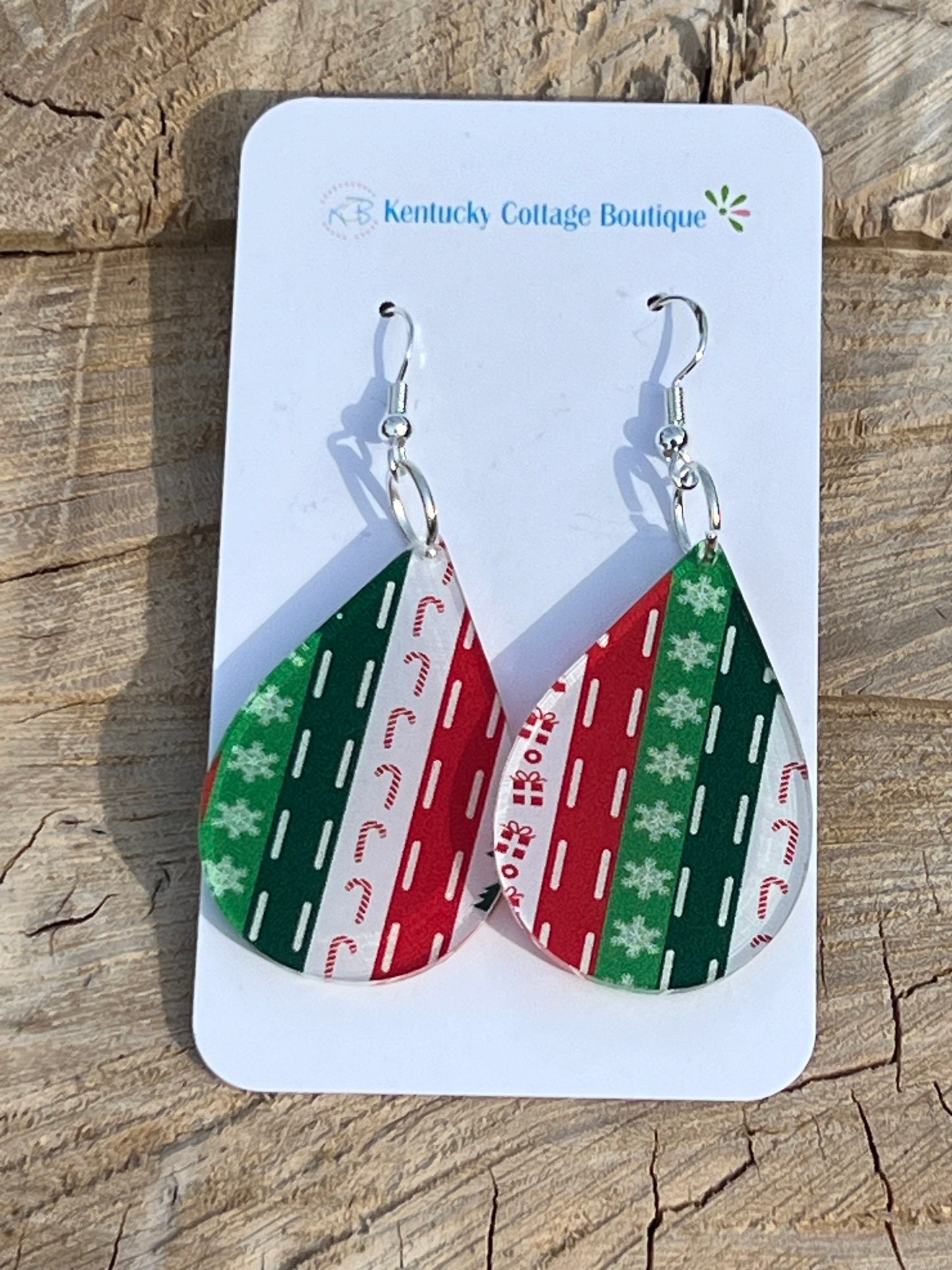 Candy cane/Stocking Acrylic Earrings Teardrop