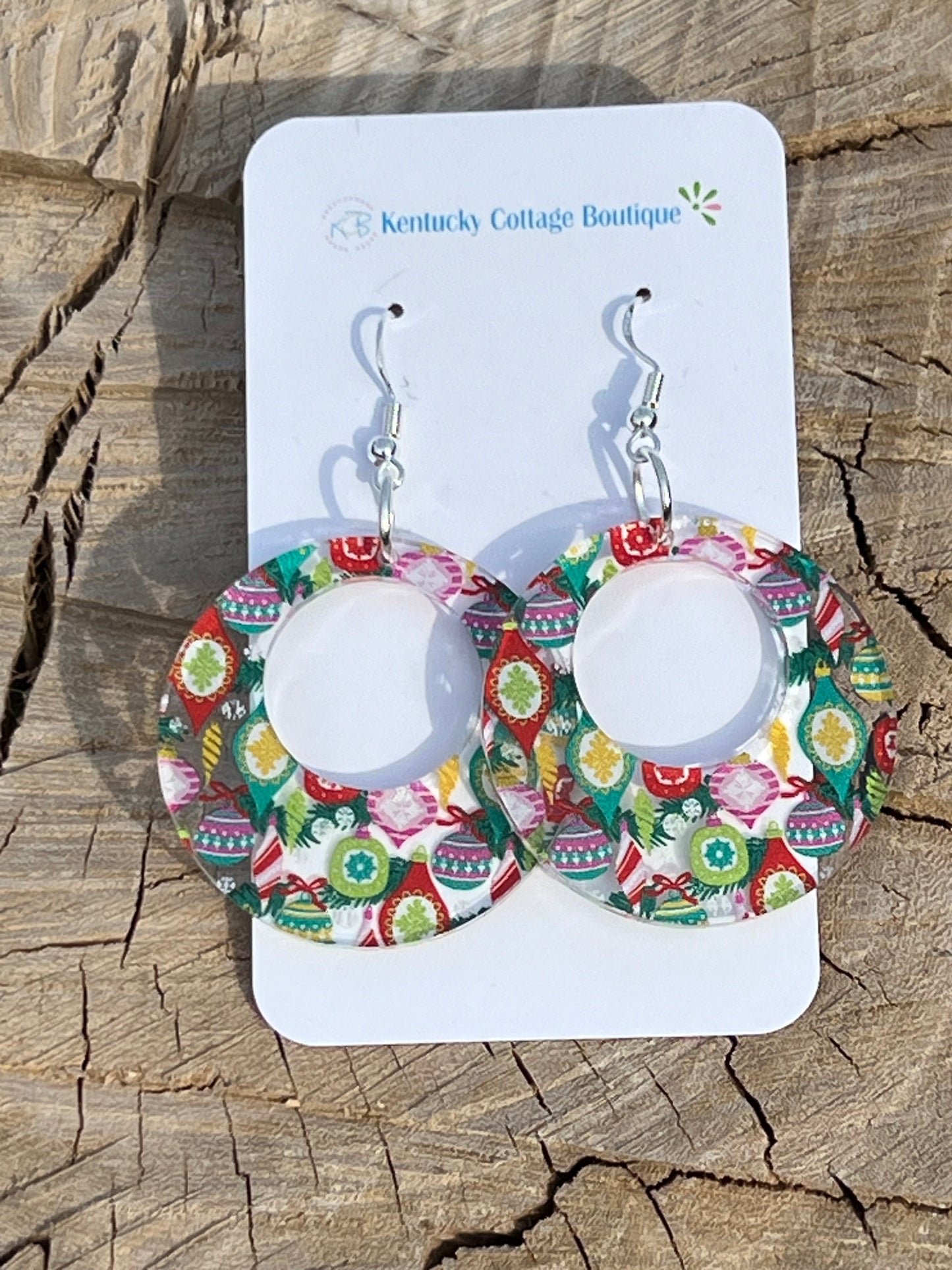 Christmas Ornament Acrylic Earrings Round