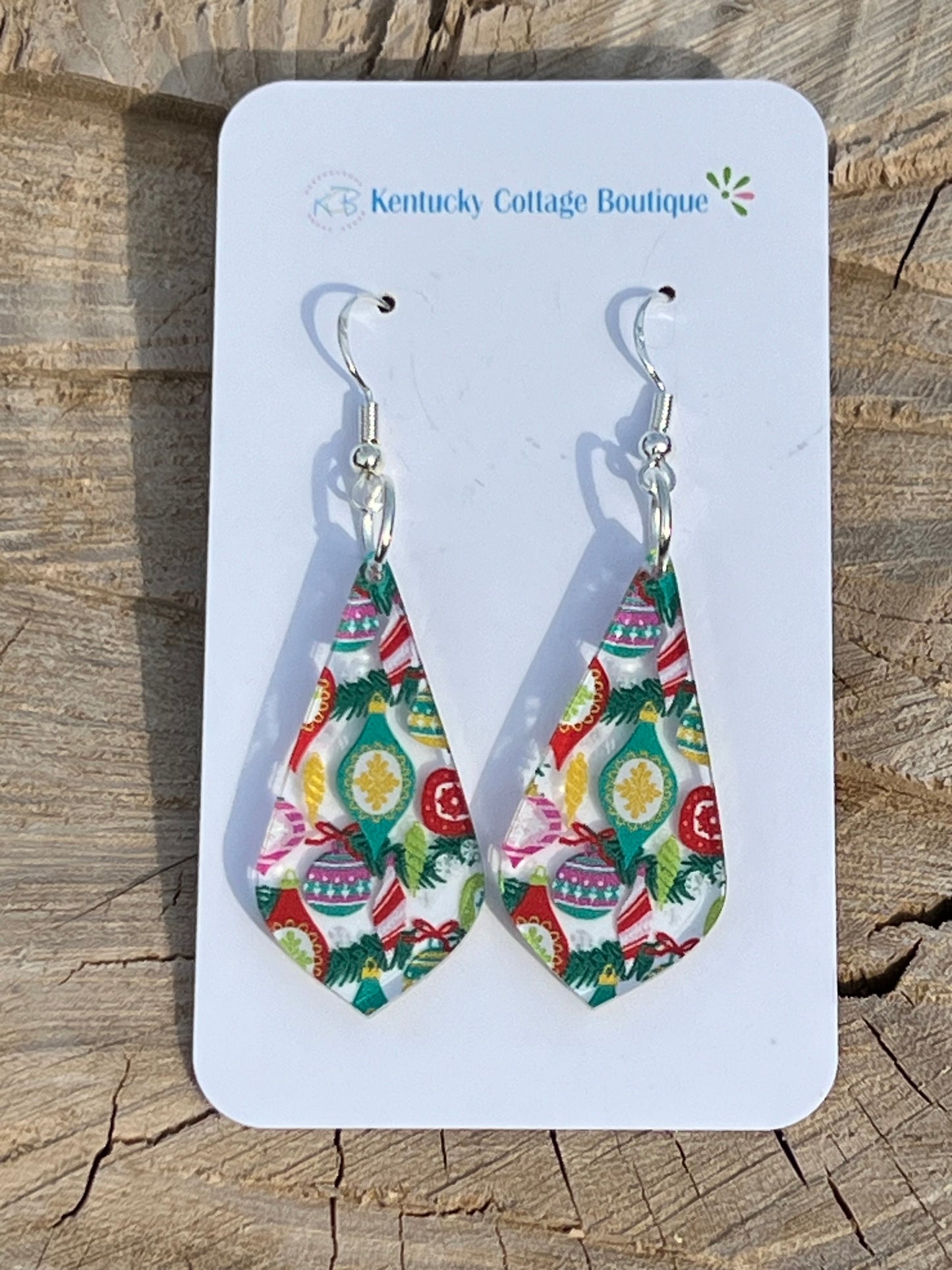 Christmas Ornament Acrylic Earrings Rounded Diamond point