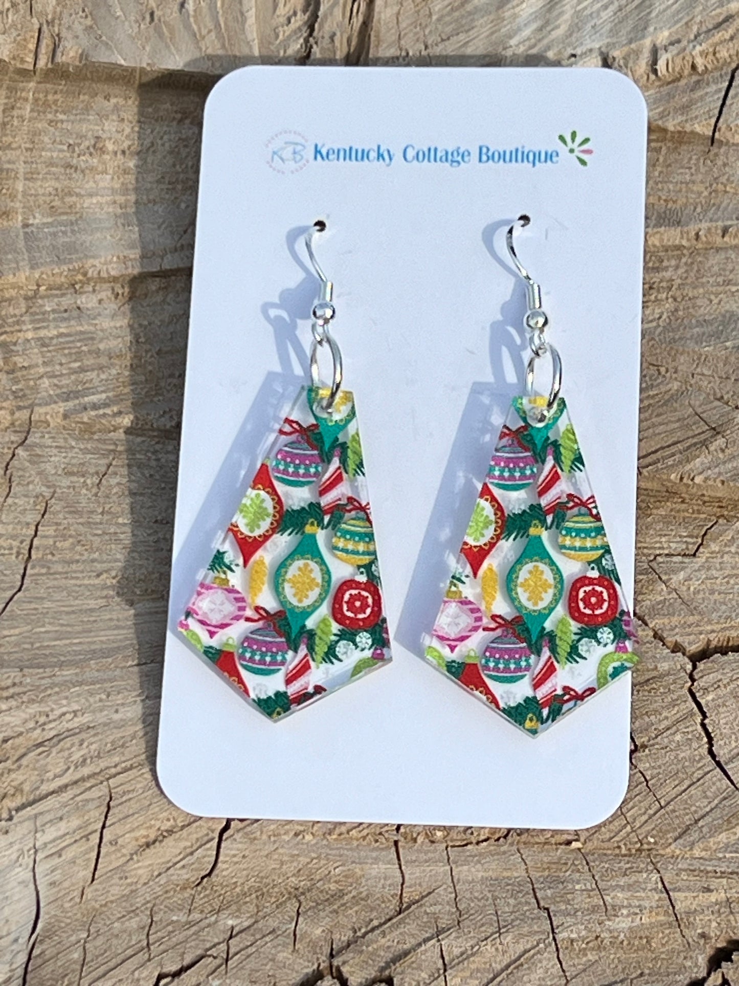 Christmas Ornament Acrylic Earrings Diamond point