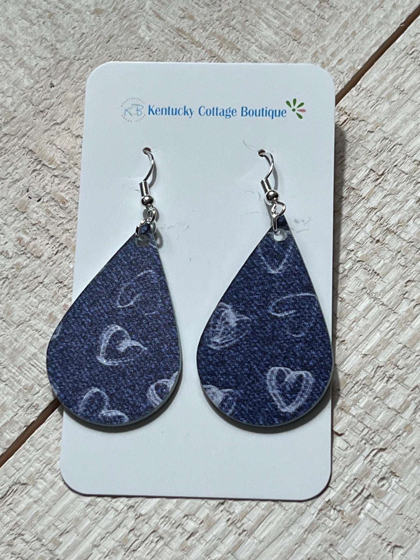 Denim Hearts Acrylic Earrings