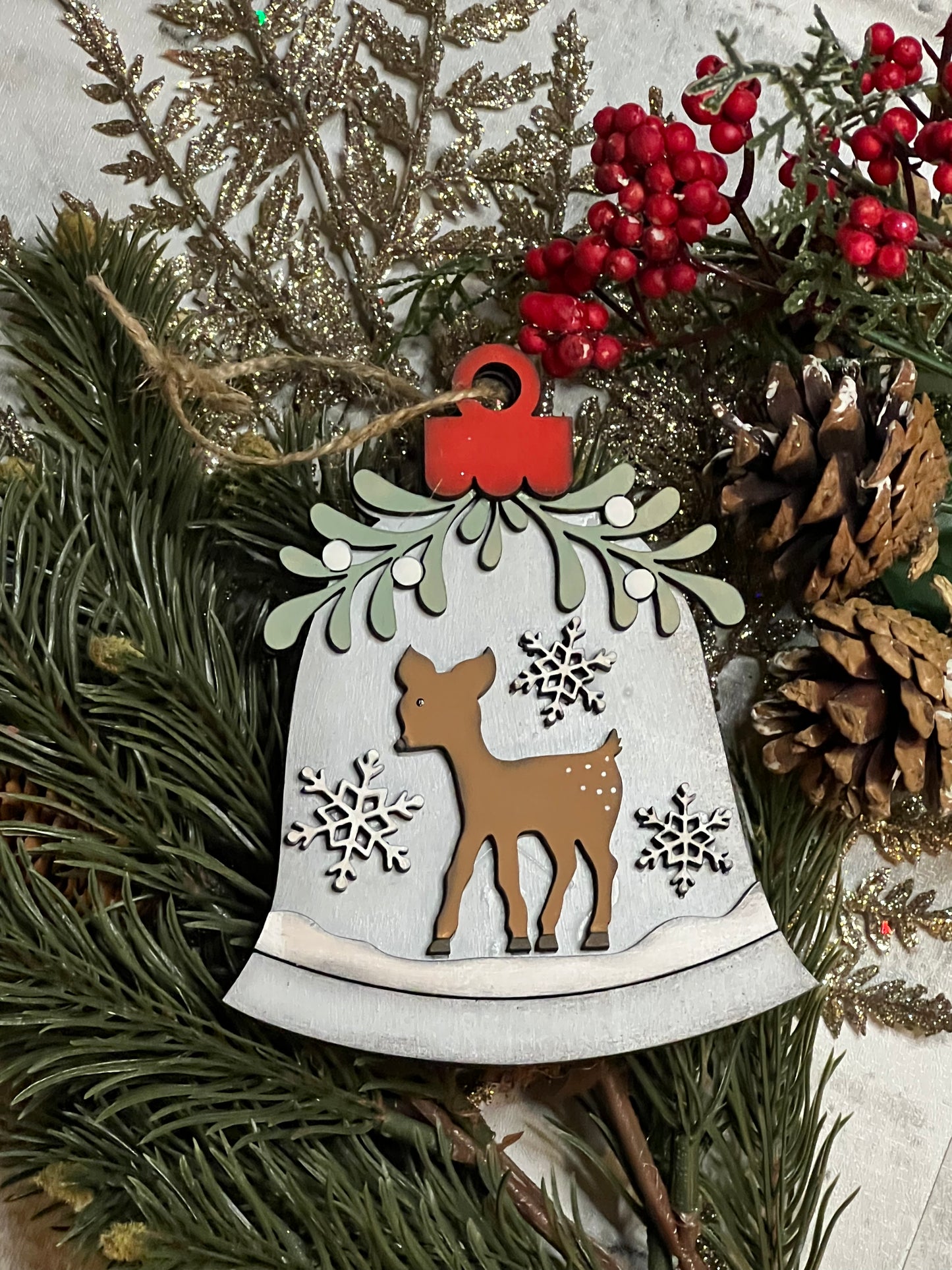 Deer Vintage Mistletoe Ornament