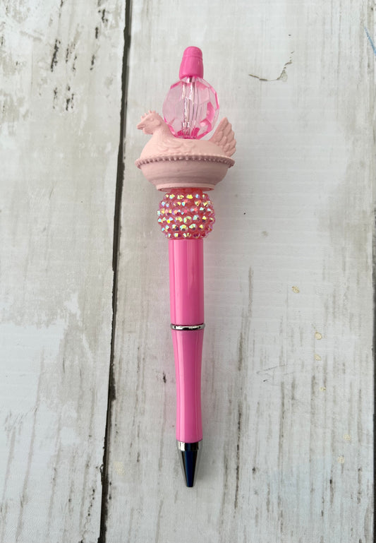 Pink Hen Beaded Pen