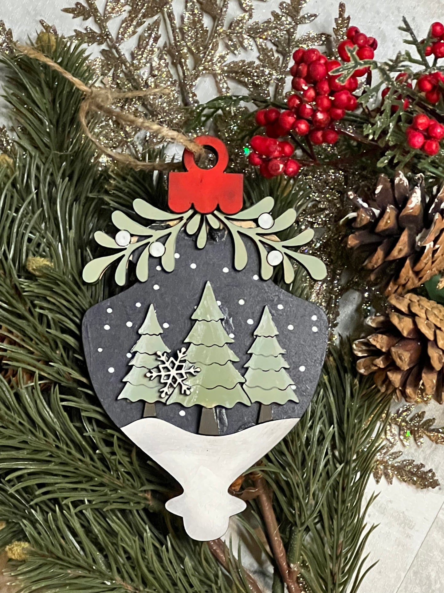 Christmas Tree Mistletoe Ornament