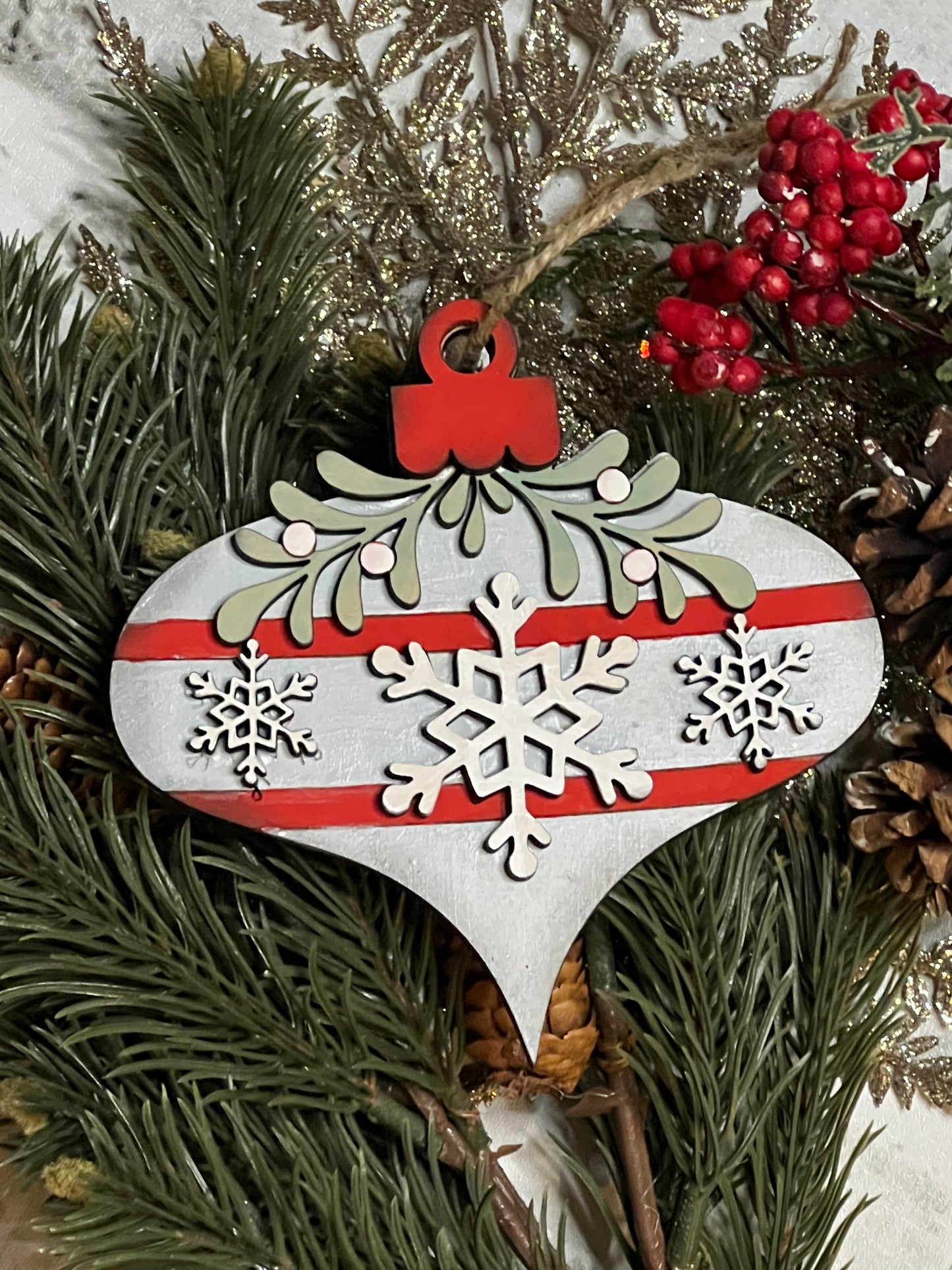 Snowflake Vintage Mistletoe Ornament