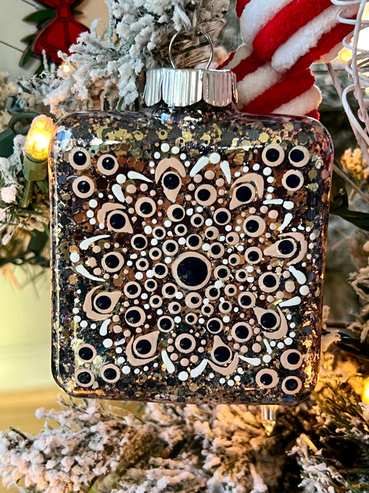 Navy and Gold square Glitter Tree Ornament