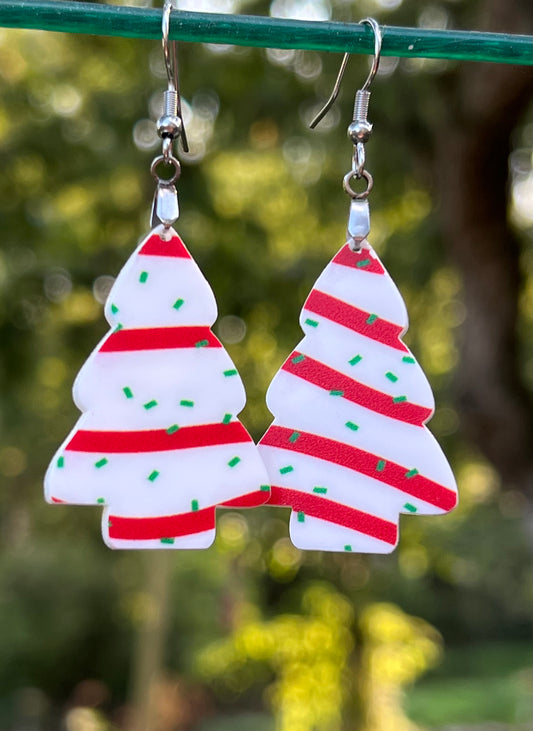 White Christmas Tree Cake Acrylic Earrings