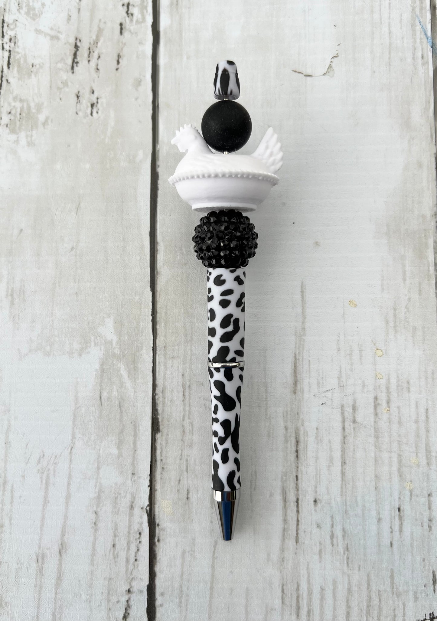 White Hen Beaded Pen