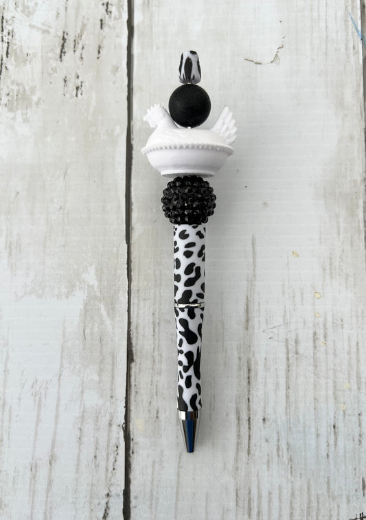 White Hen Beaded Pen