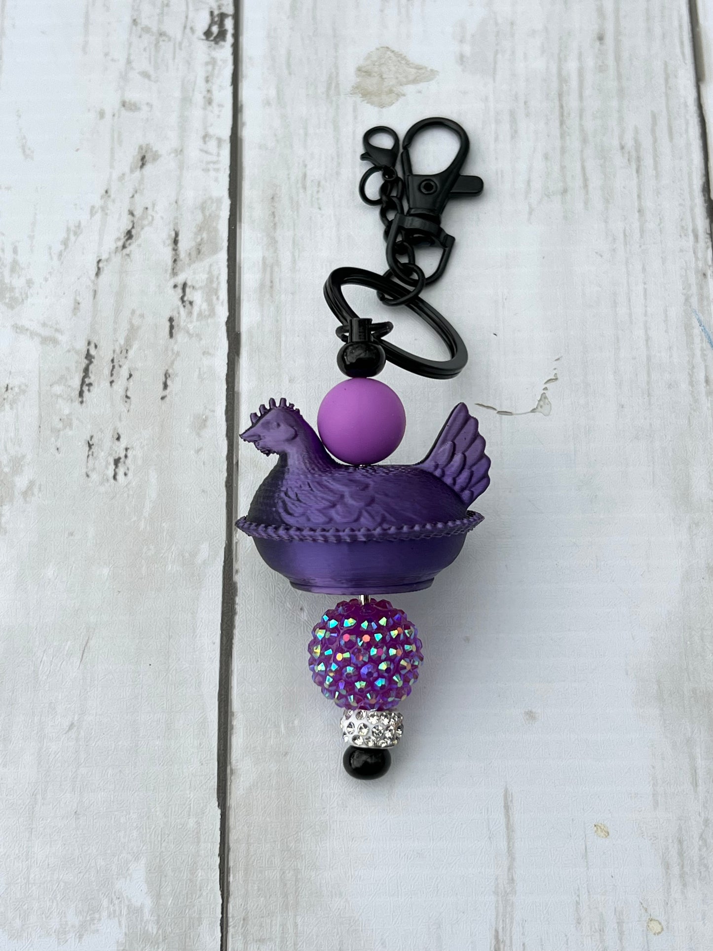 Shiny Purple Beaded Keychain