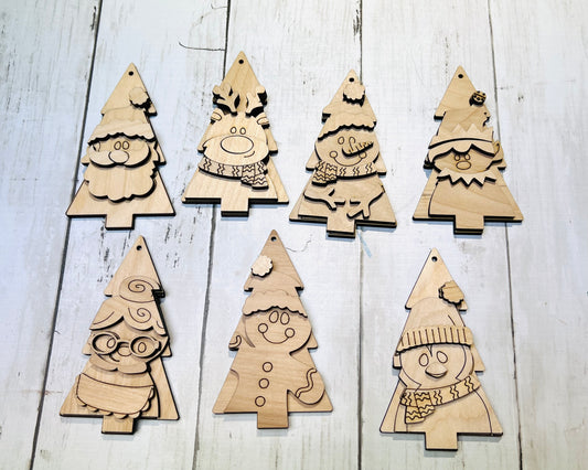 Christmas Tree Shaped Ornaments. Set of 7