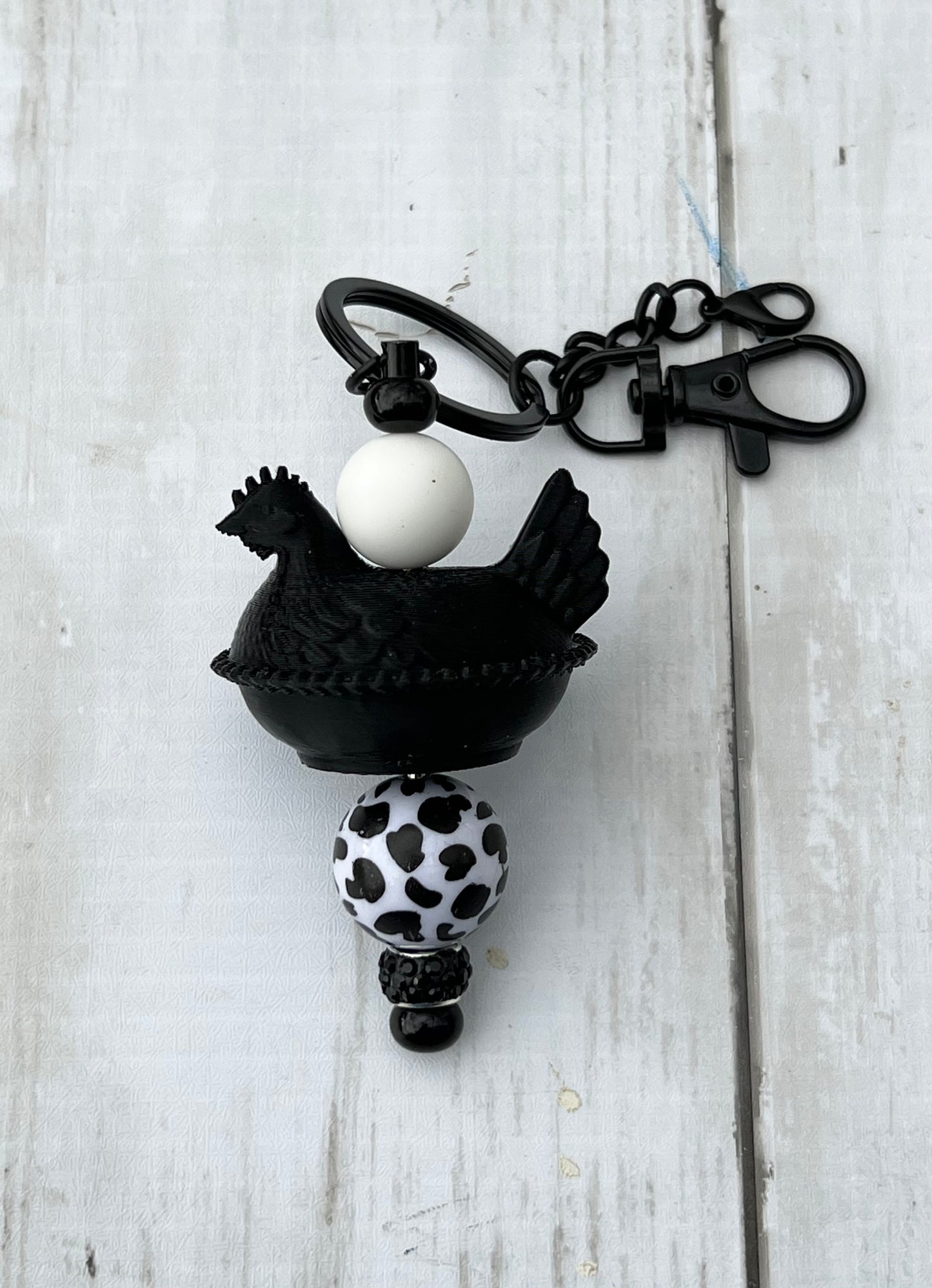 Black Hen Beaded Keychain