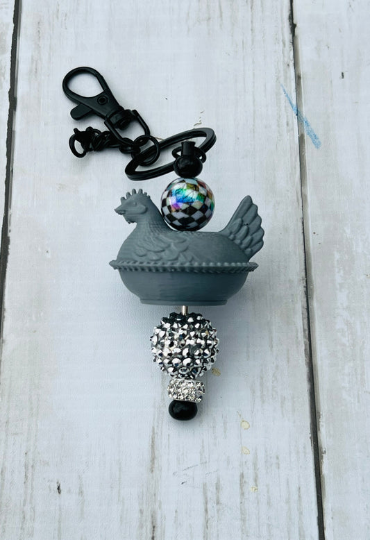 Dark Gray Beaded Keychain