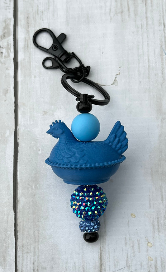 Blue Hen Beaded Keychain