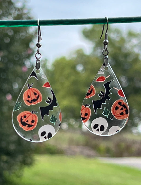 Pumpkins and Bats Acrylic Earrings