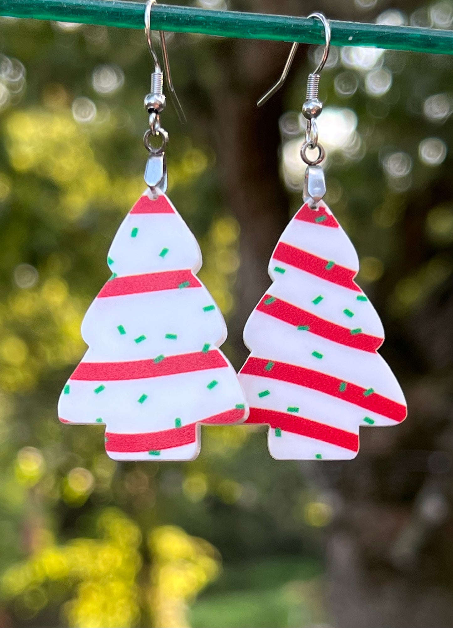 White Christmas Tree Cake Acrylic Earrings