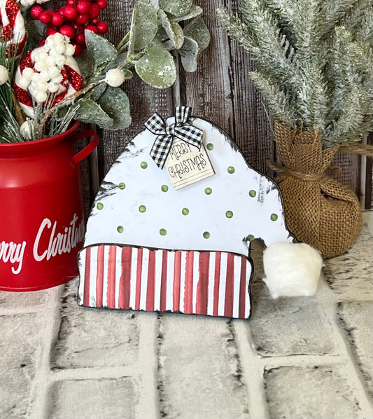 Santa Hat Shelf Sitter Green Polka Dot