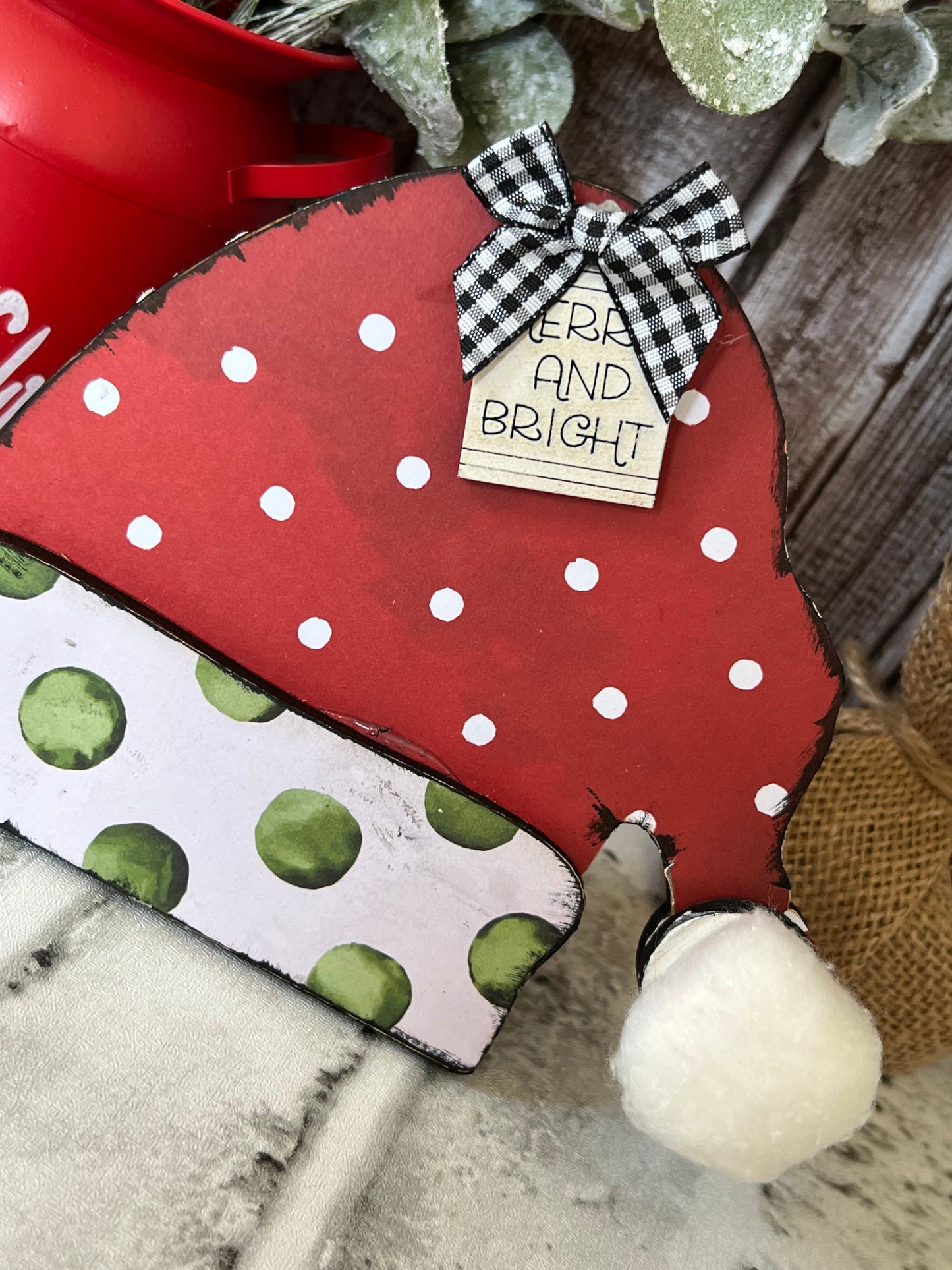 Santa Hat Shelf Sitter Small Red Polka Dot