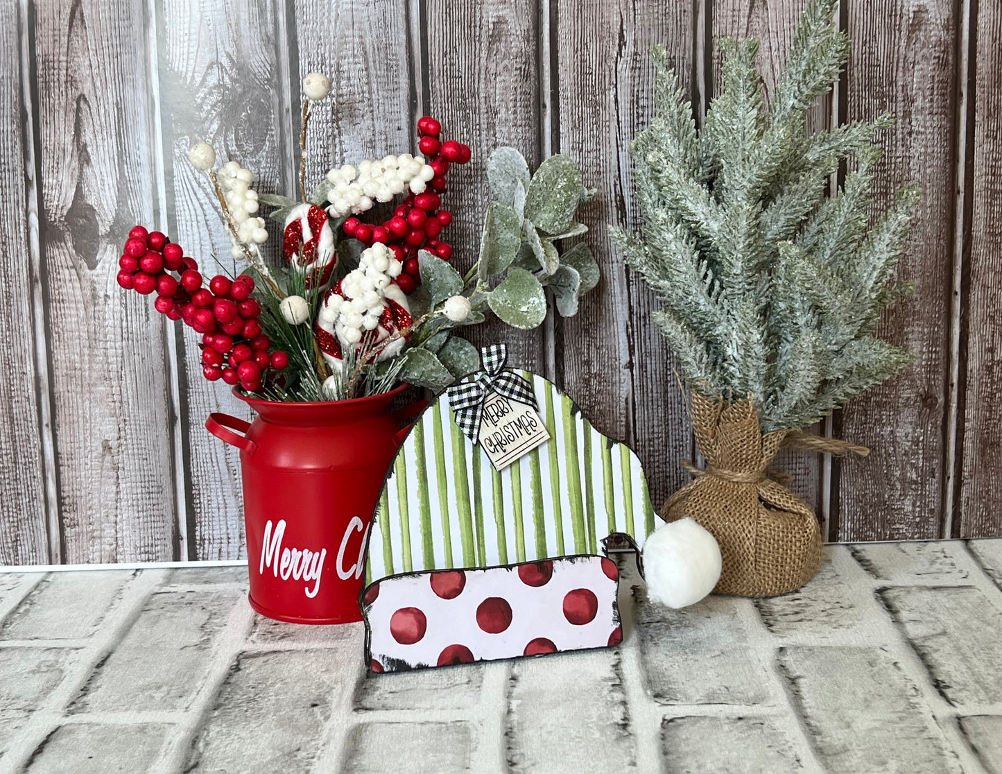 Santa Hat Shelf Sitter green stripes