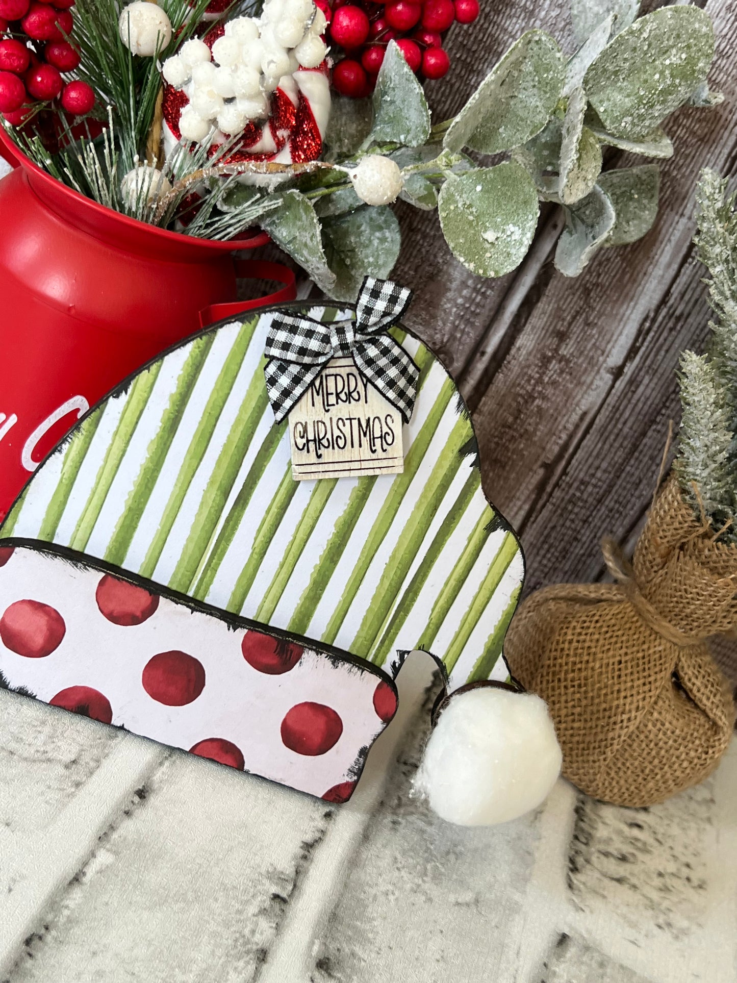 Santa Hat Shelf Sitter green stripes