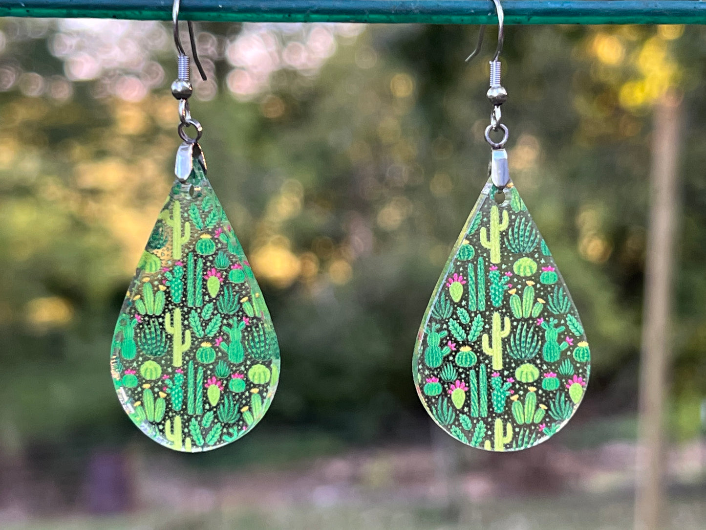 Small Cactus Print Acrylic Earrings