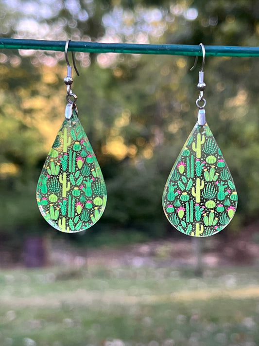 Small Cactus Print Acrylic Earrings