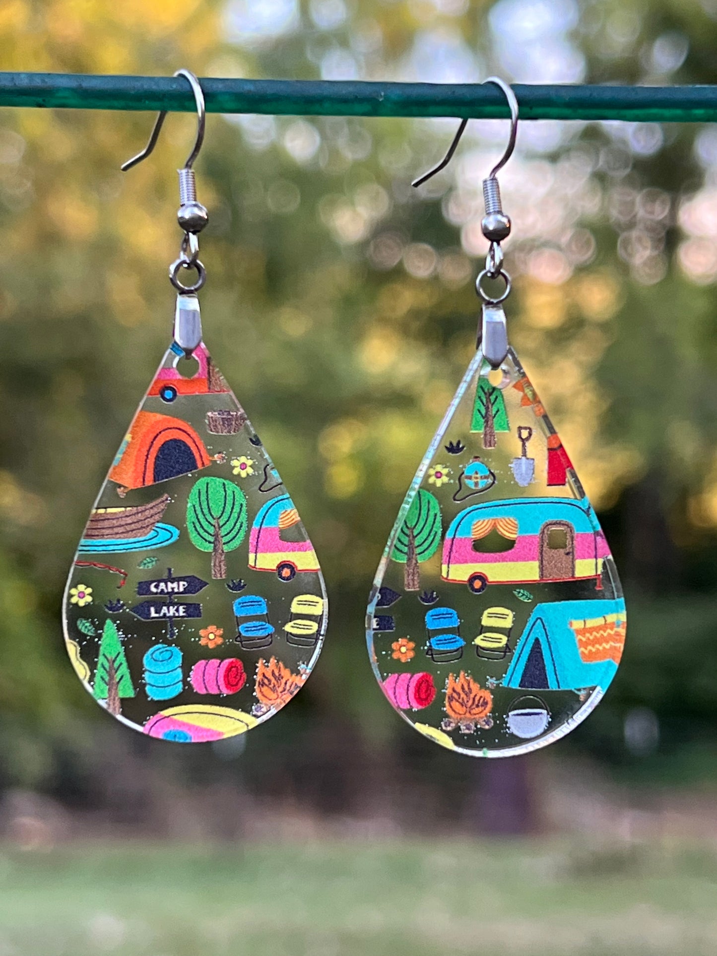 Camping Print Acrylic Earrings