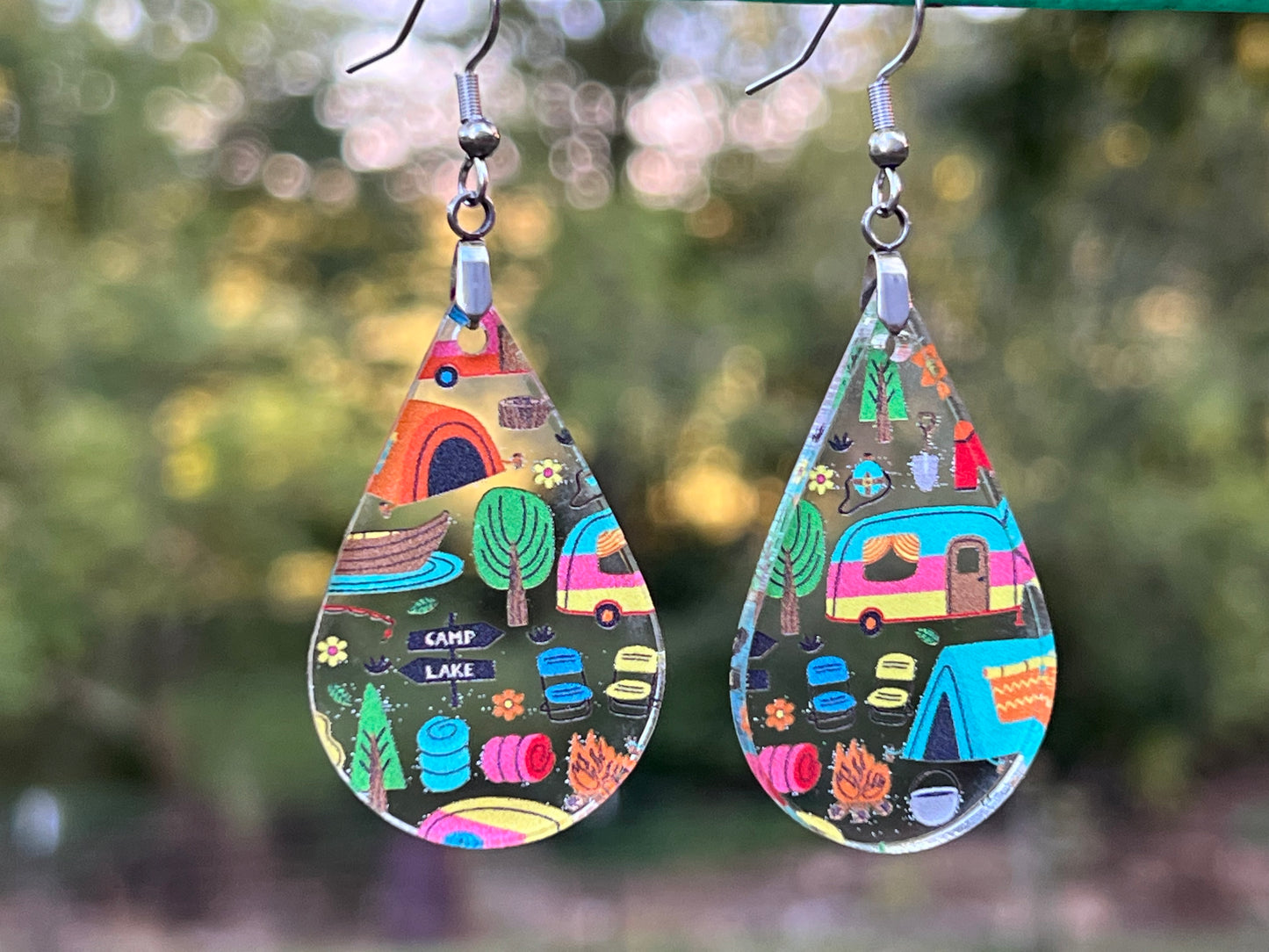 Camping Print Acrylic Earrings