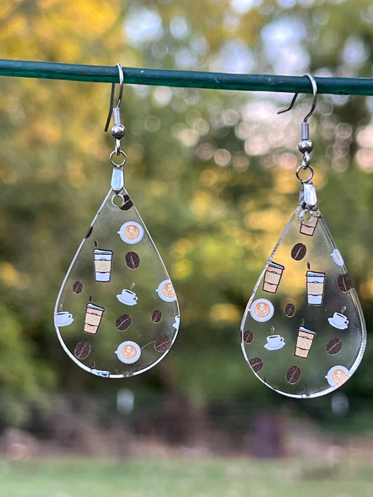 Coffee Print Acrylic Earrings