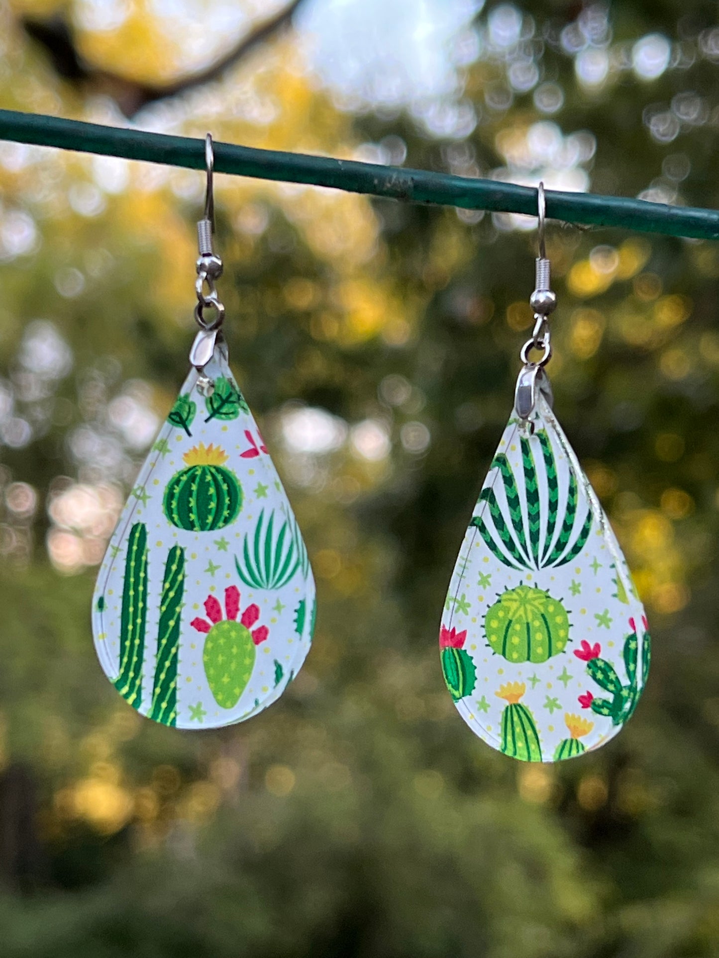 Large Cactus Print Acrylic Earrings