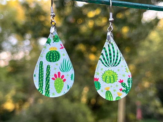 Large Cactus Print Acrylic Earrings