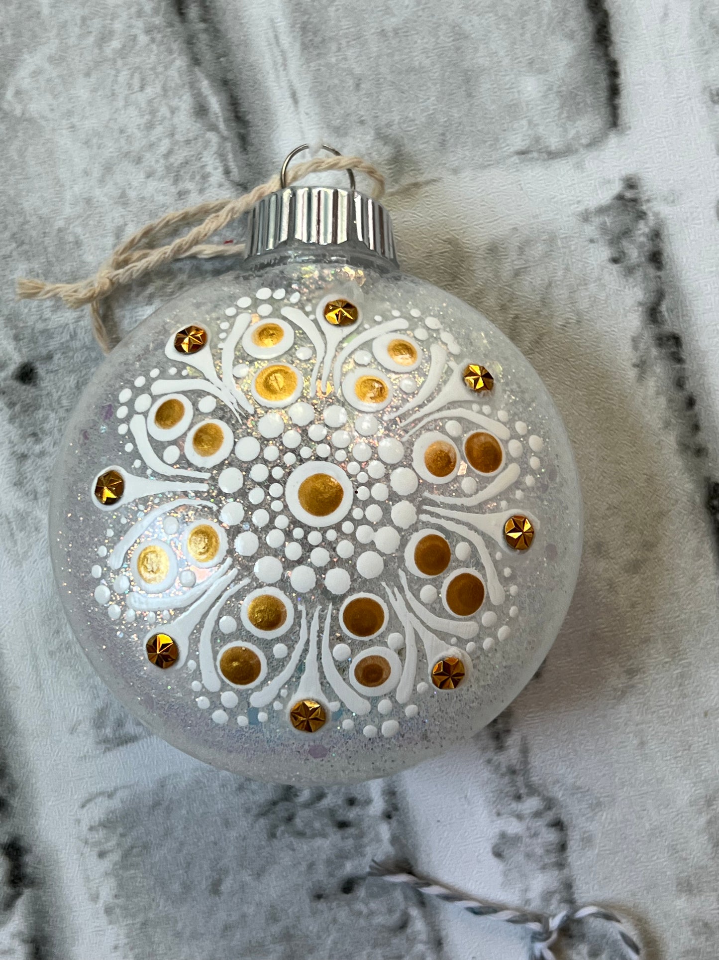 White and Gold Glitter Tree Ornament