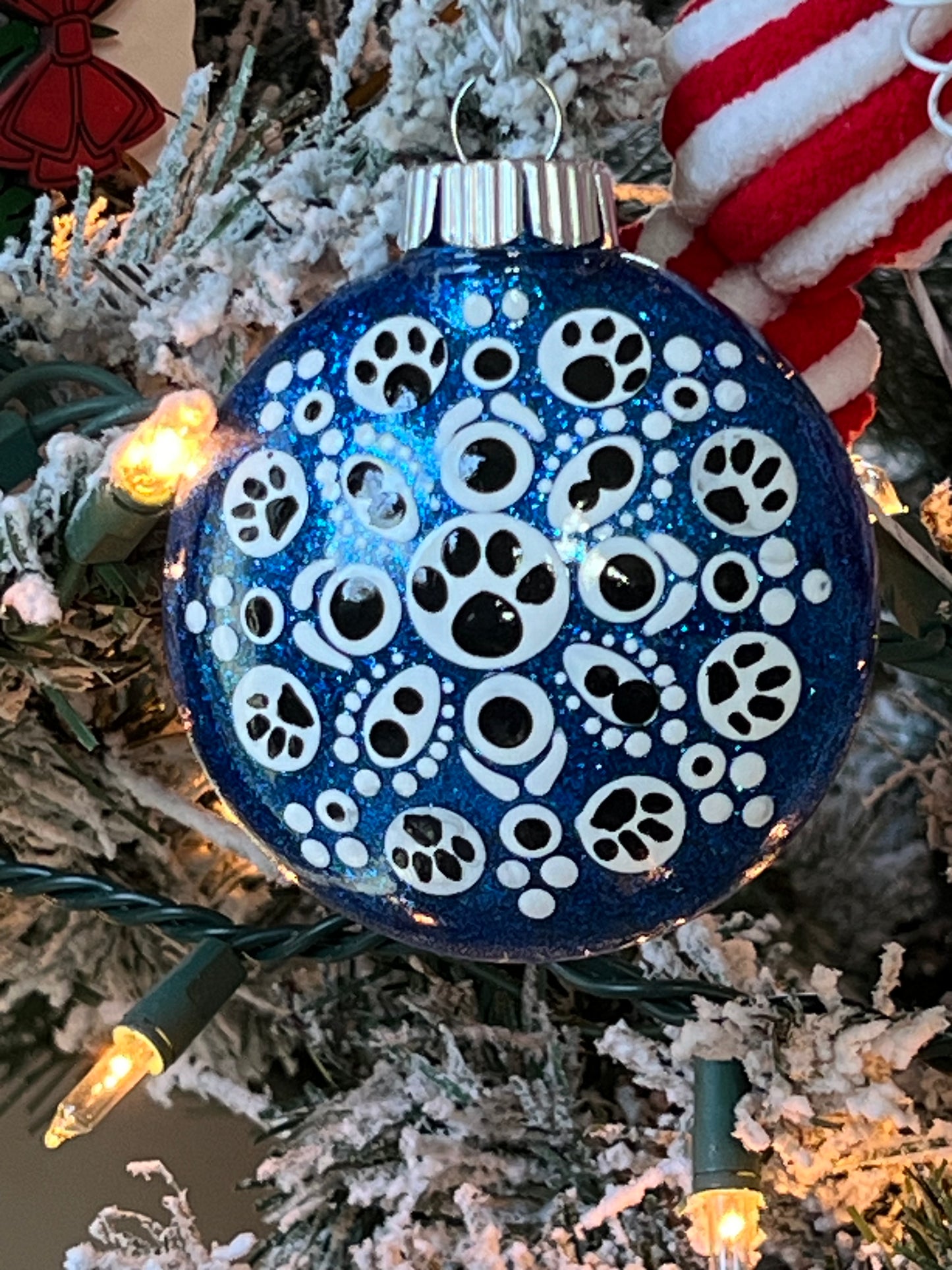 Royal Blue paw print Glitter Tree Ornament