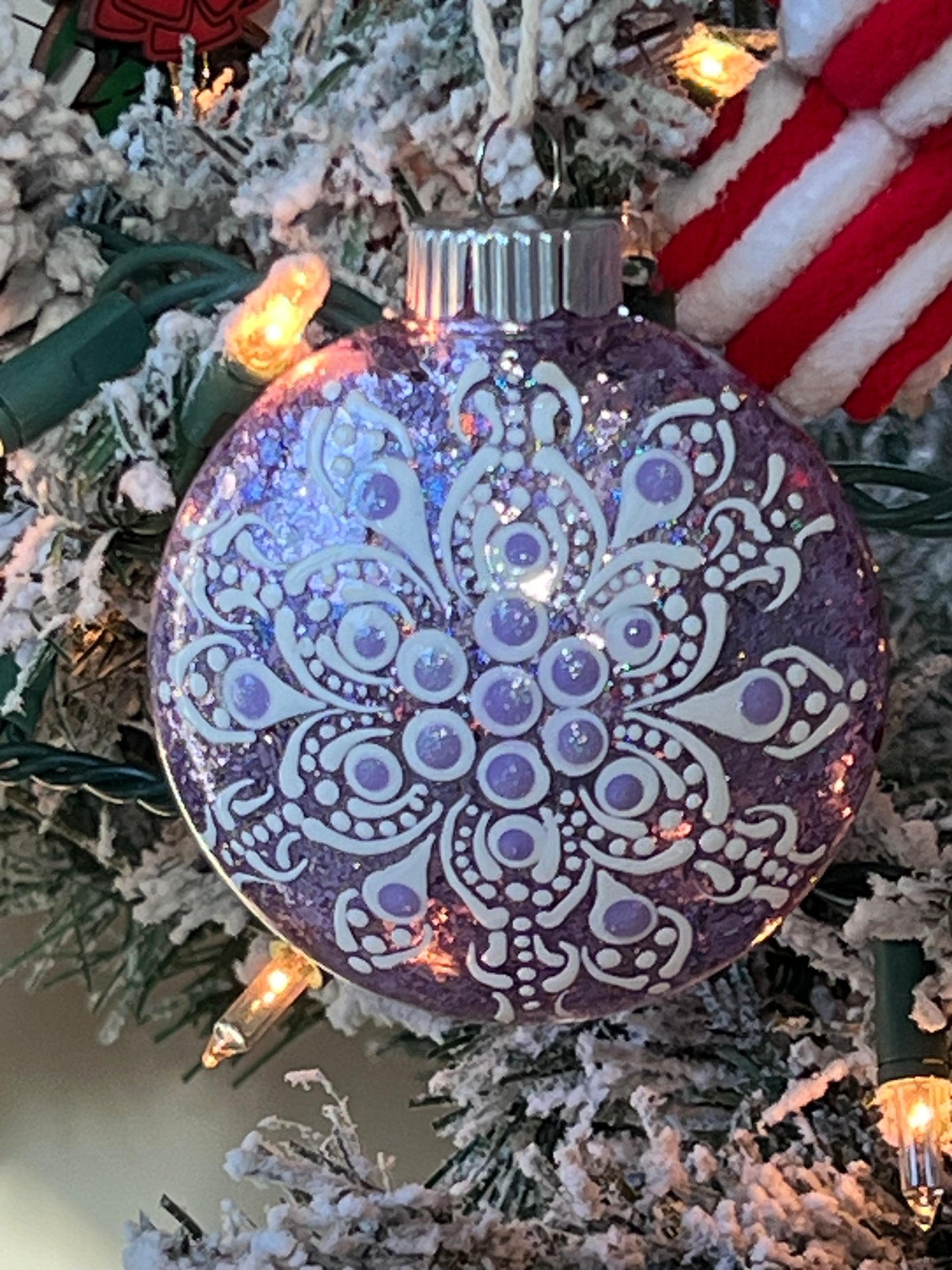 Purple and White Glitter Tree Ornament