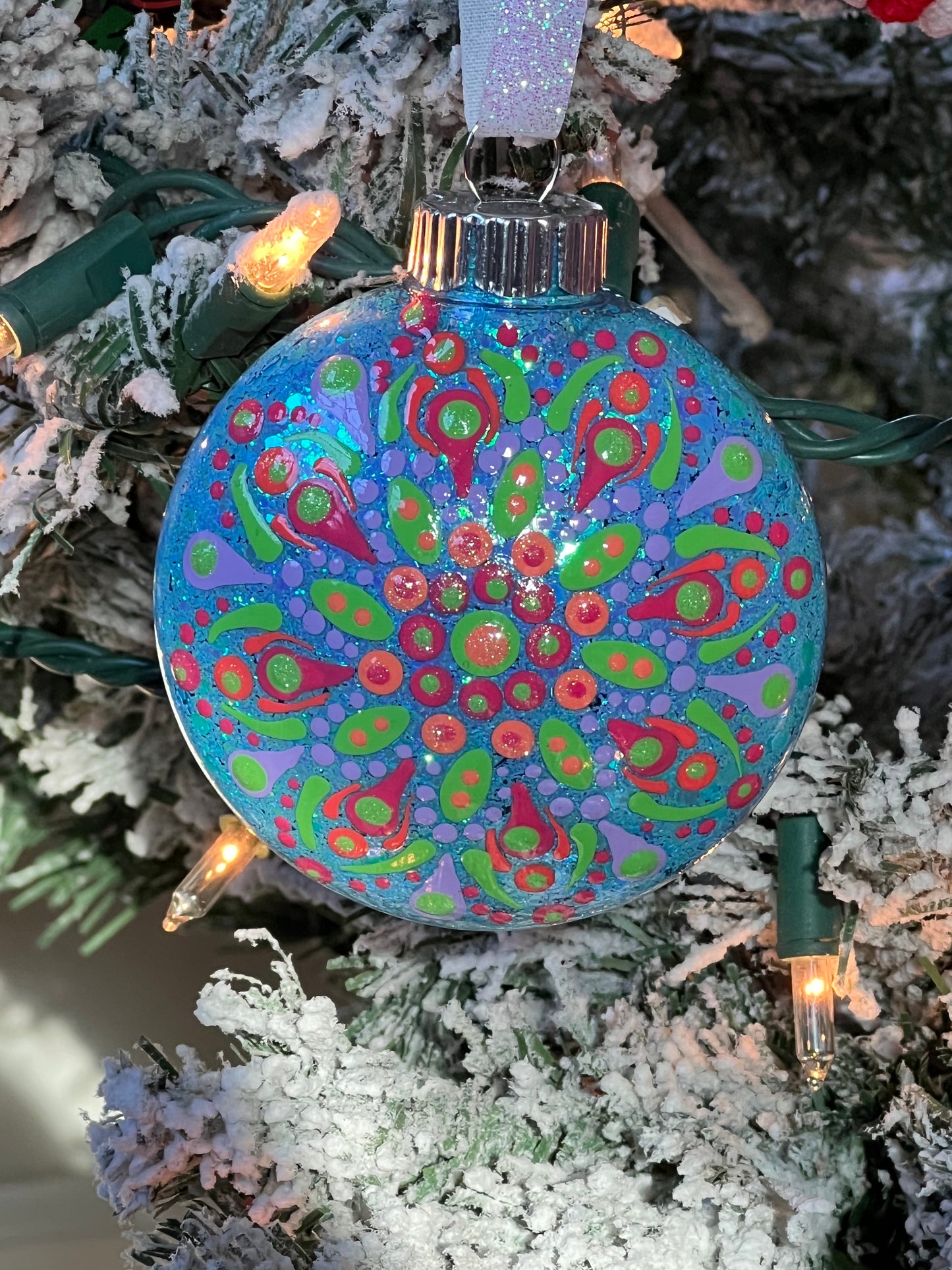 Baby Blue and bright green Glitter Tree Ornament