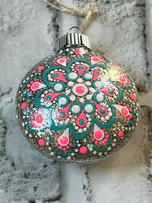 Teal and Pink Glitter Tree Ornament