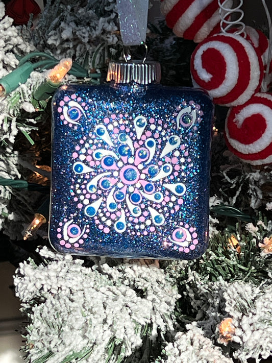 Blue and Pink Square Tree Ornament