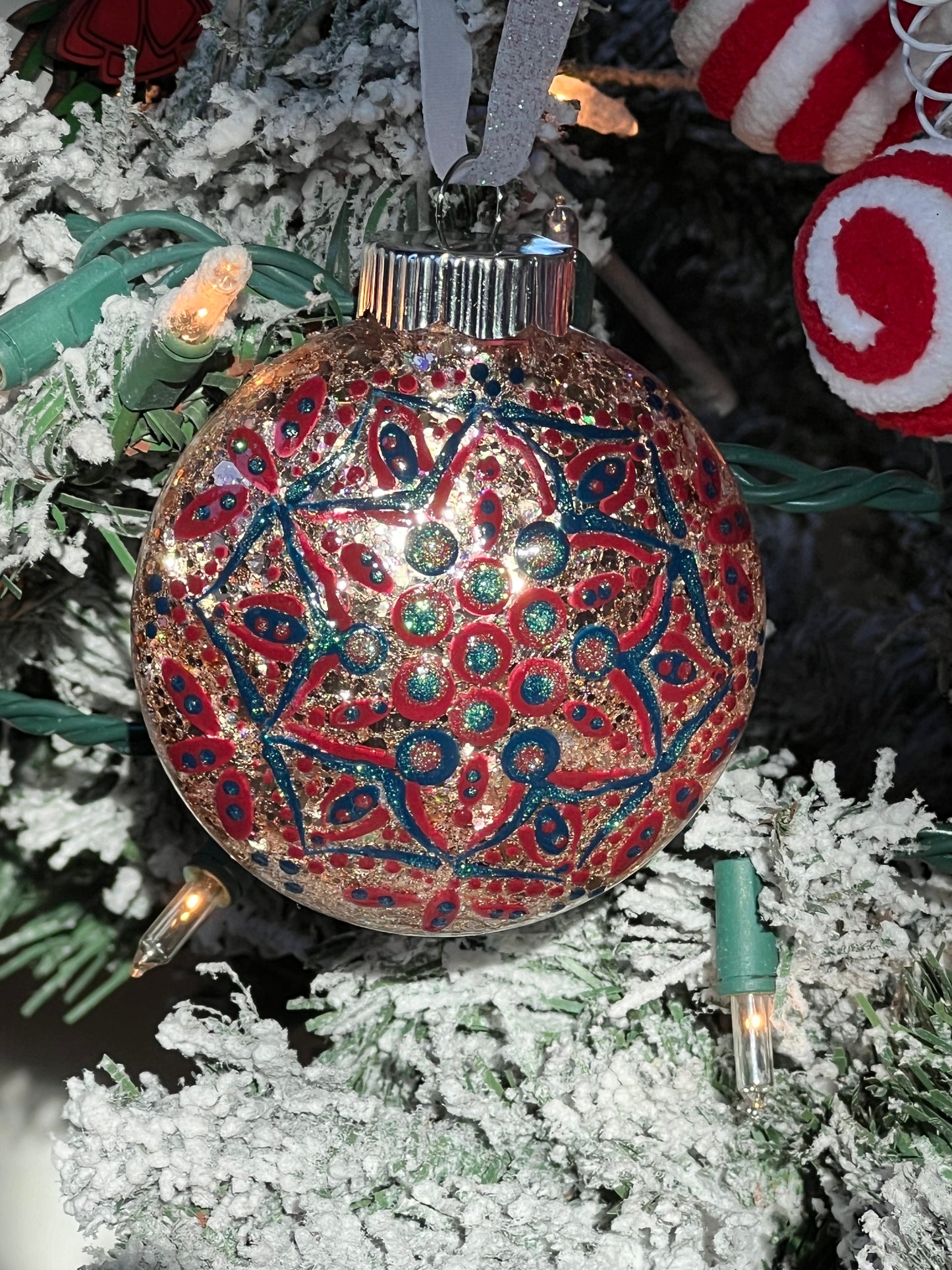 Teal and burgundy Christmas Tree Ornament