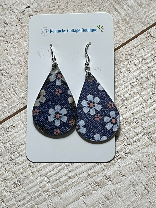 Denim Flower Acrylic Earrings