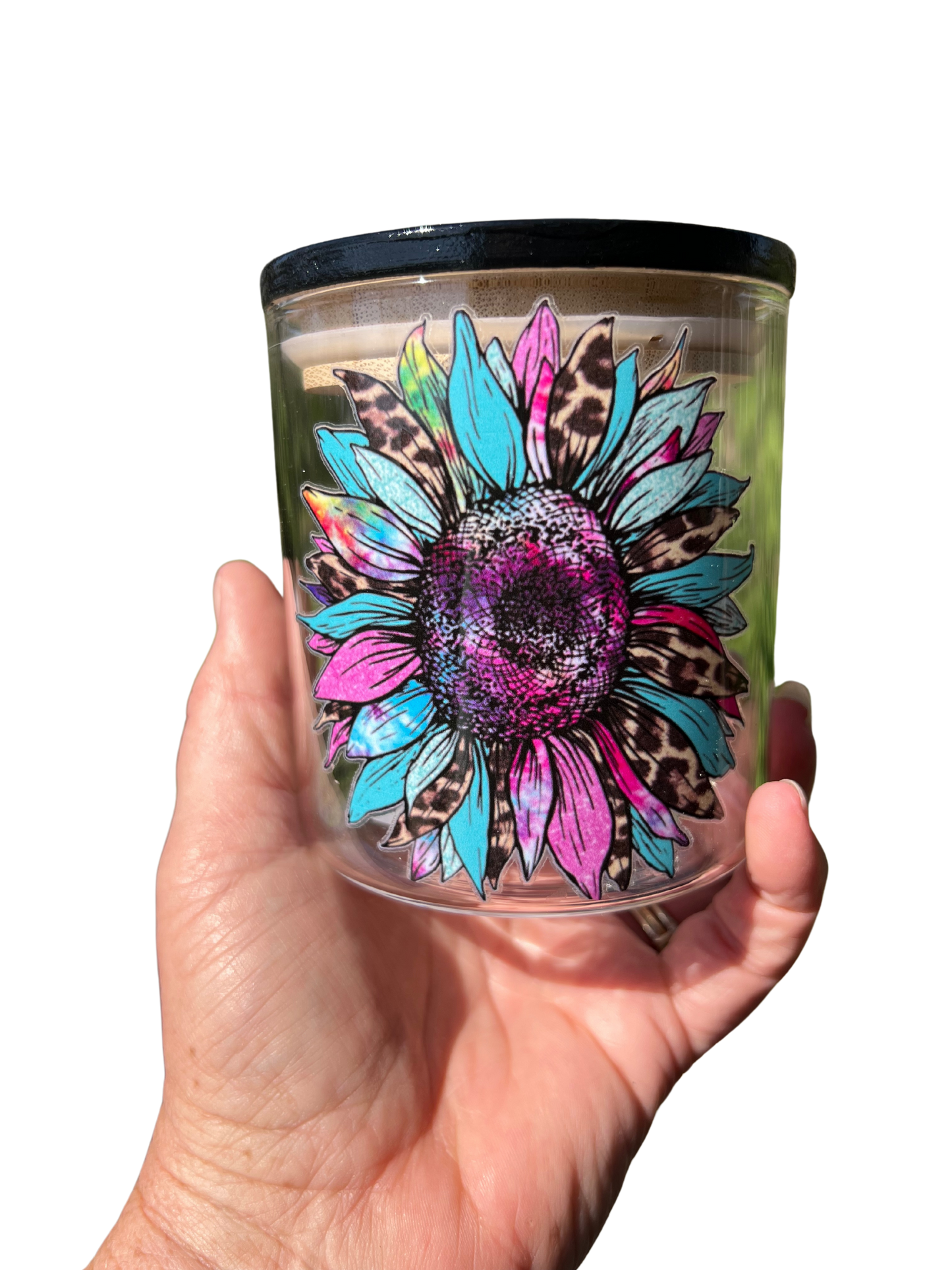 Blue and Pink Daisy Flower Stash jar