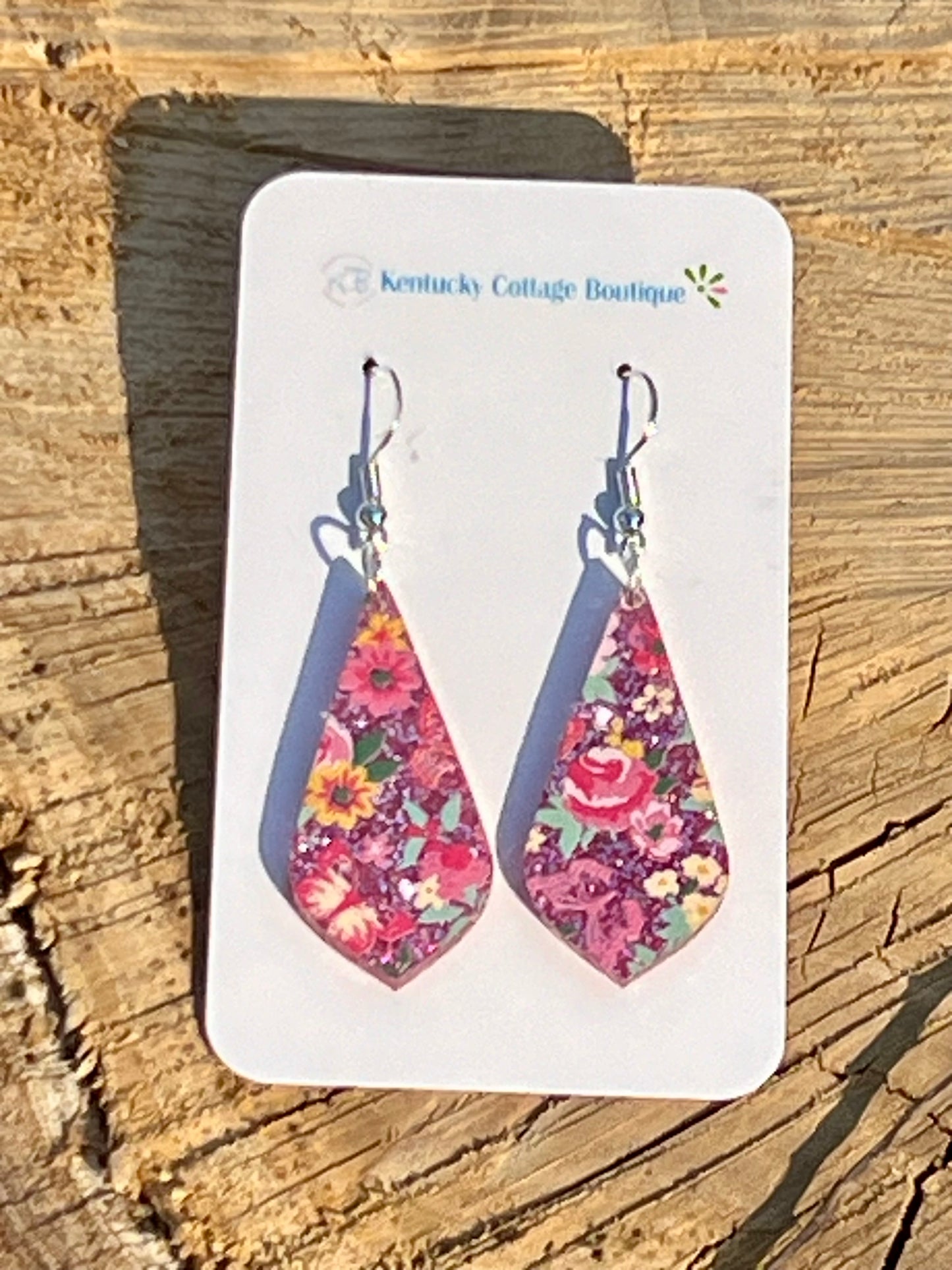 Glitter Butterfly/Flowers Acrylic Earrings Round Diamond Point