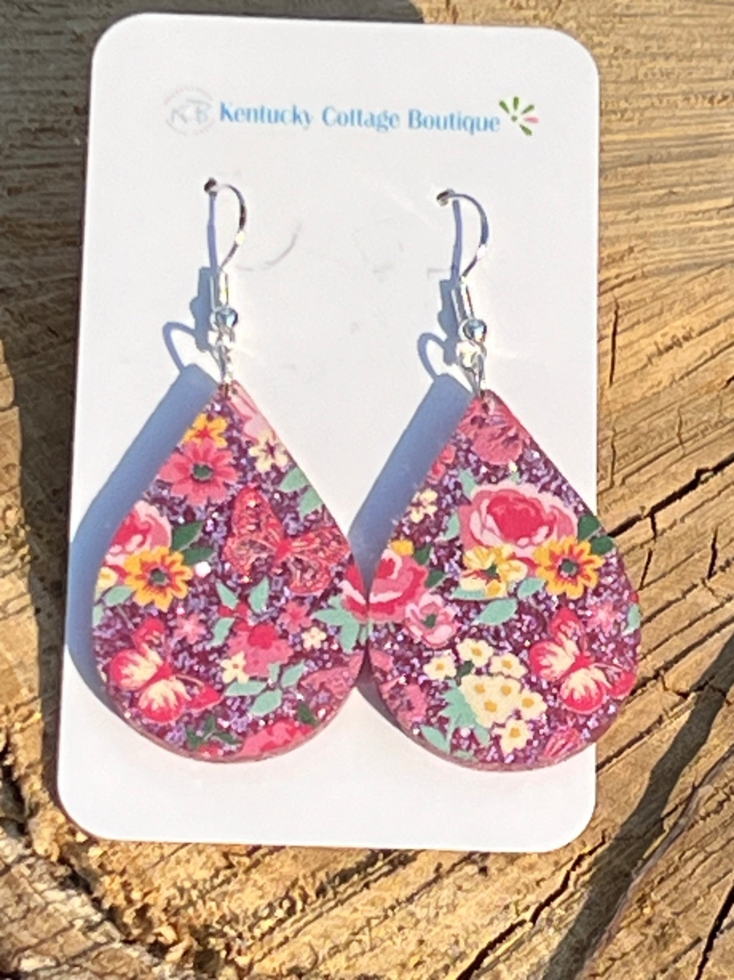 Glitter Butterfly/Flowers Acrylic Earrings Teardrop