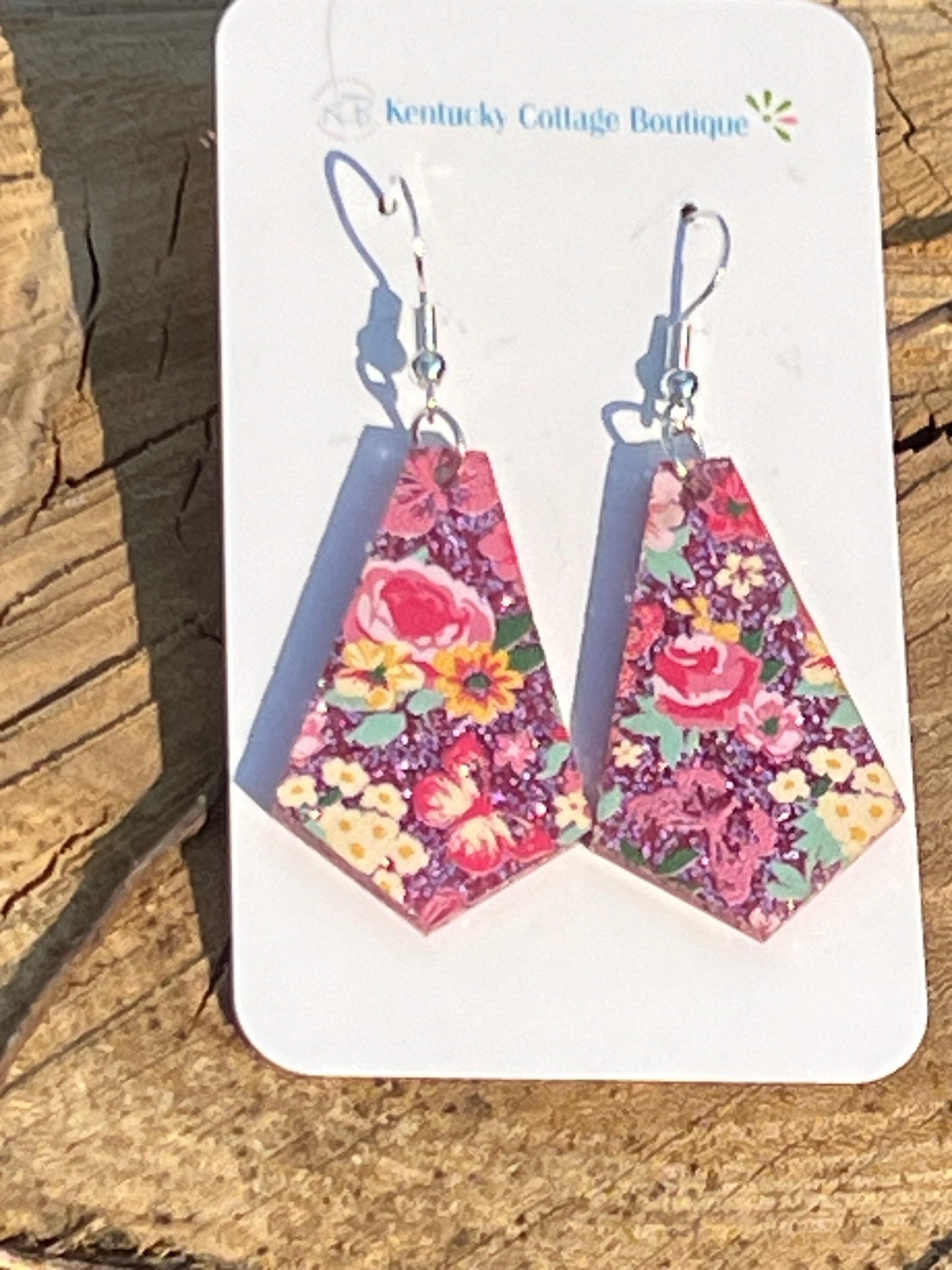 Glitter Butterfly/Flowers Acrylic Earrings Diamond Point