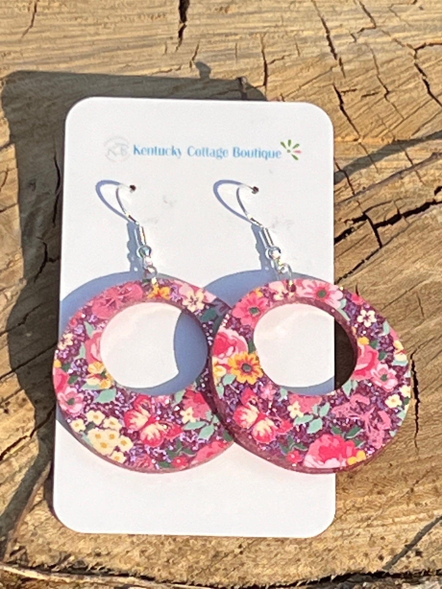 Glitter Butterfly/Flowers Acrylic Earrings Round