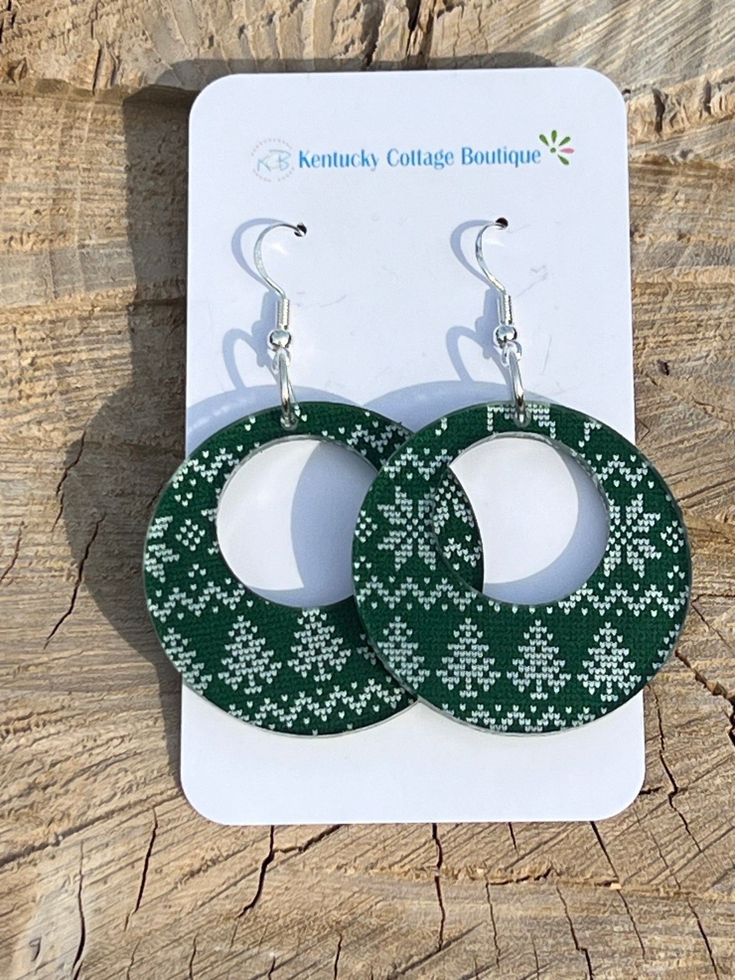 Green Christmas Acrylic Earrings Round