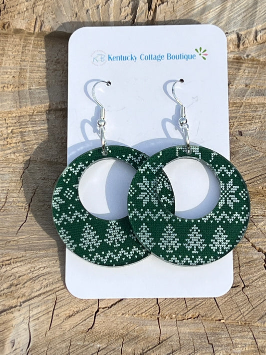 Green Christmas Acrylic Earrings Round