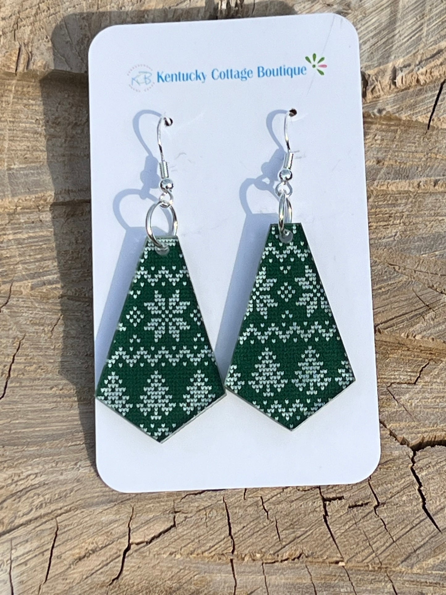 Green Christmas Acrylic Earrings Diamond Point